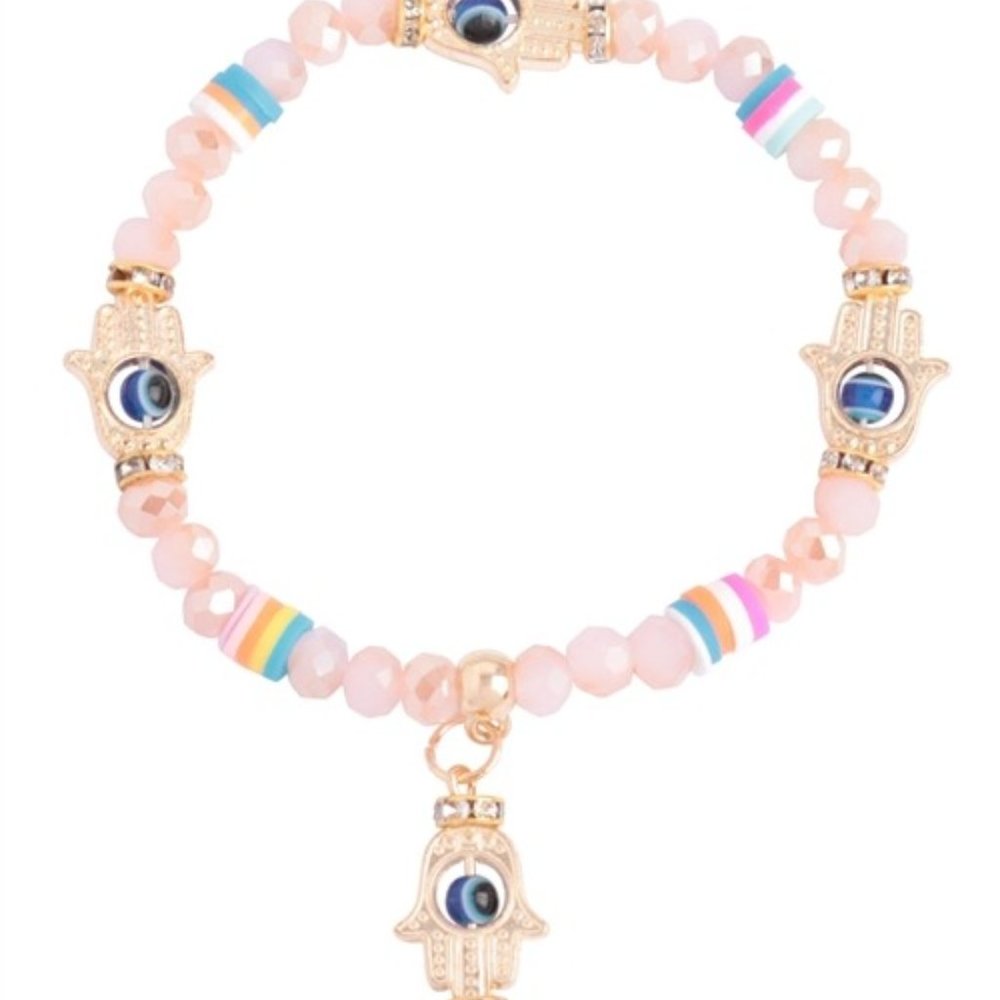 EVIL EYE HAMSA CHARM FIMO GLASS BEADS BRACELET ASSORTED MULTICOLOR 3 Pack